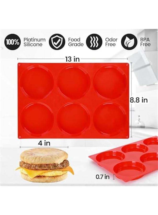 Jumbo Muffin Top Pan, Silicone Egg Molds for Breakfast Sandwiches 4 Inch Large Egg Baking Pan for Oven English muffins, Whoopie Pies, Corn Bread, Egg bites, Tarts 2 Pack Red - Image 4