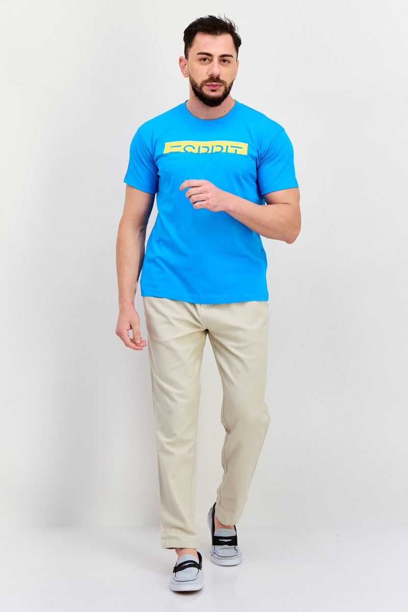 ESPRIT Men Crew Neck Short Sleeves Brand Logo T-Shirt, Blue - Image 3