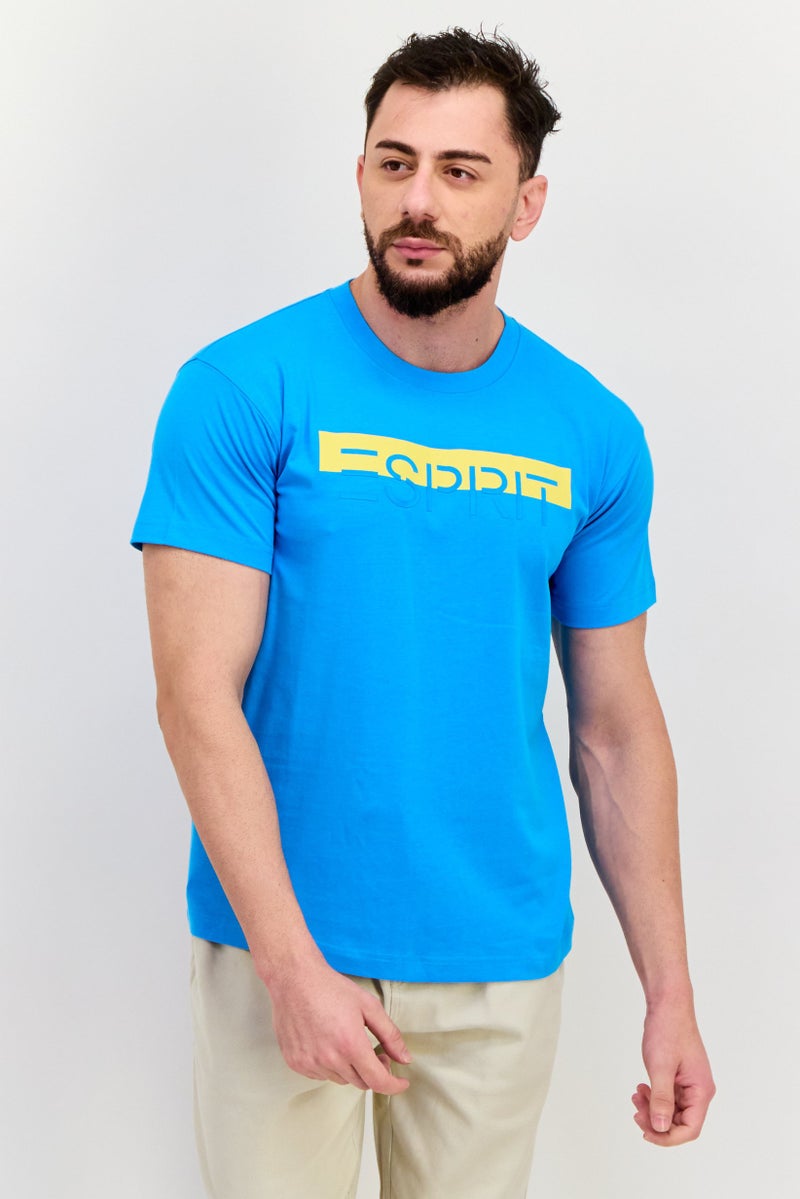 ESPRIT Men Crew Neck Short Sleeves Brand Logo T-Shirt, Blue - Image 1