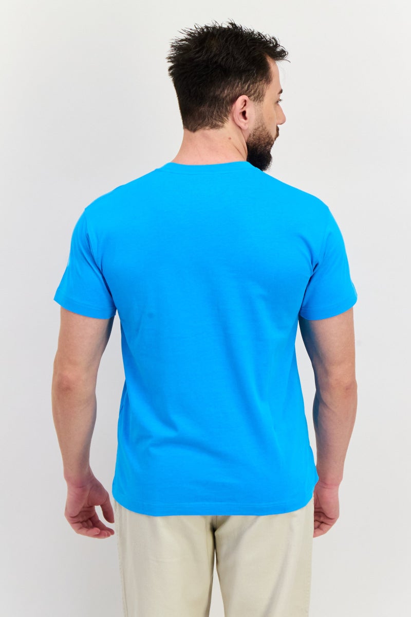 ESPRIT Men Crew Neck Short Sleeves Brand Logo T-Shirt, Blue - Image 2