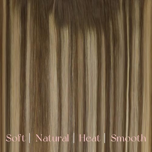 Easyouth Clip in Extensions Real Human Hair Balayage Natural Hair Extensions Clip ins Dark Brown Fading to Caramel Blonde Mix Brown Clips in Real Hair Extension for Women 5Pcs 80g 16 Inch - Image 3