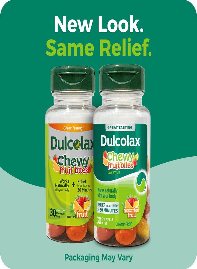 Dulcolax Saline Laxative Chewy Fruit Bites, Fast Acting Laxative & Gentle Constipation Relief, Assorted Fruit Flavor, Magnesium Hydroxide 600 mg, 30 Count - Image 2