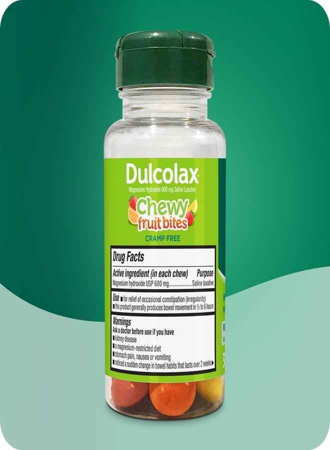 Dulcolax Saline Laxative Chewy Fruit Bites, Fast Acting Laxative & Gentle Constipation Relief, Assorted Fruit Flavor, Magnesium Hydroxide 600 mg, 30 Count - Image 3