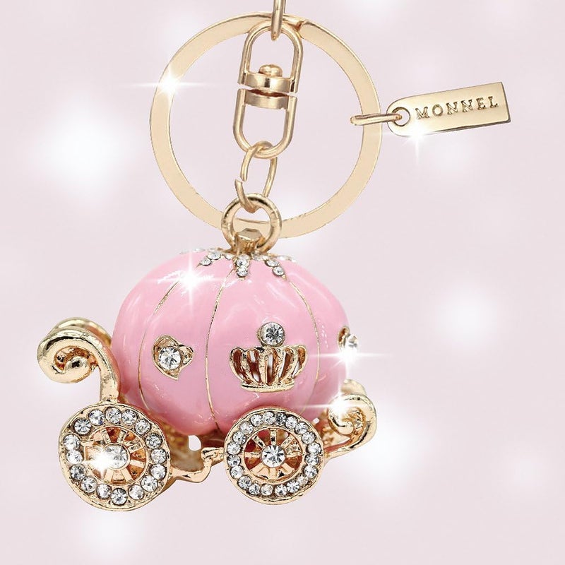 Monnel Bling Pink Princess Pumpkin Carriage Keychain with Pouch Bag - Image 2