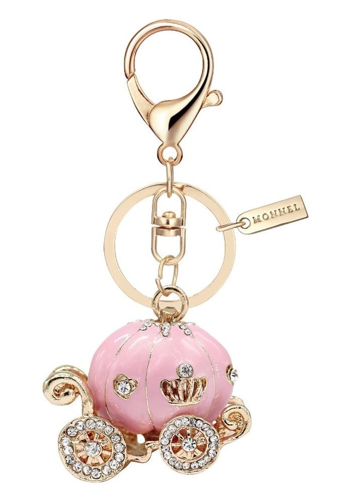 Monnel Bling Pink Princess Pumpkin Carriage Keychain with Pouch Bag - Image 1