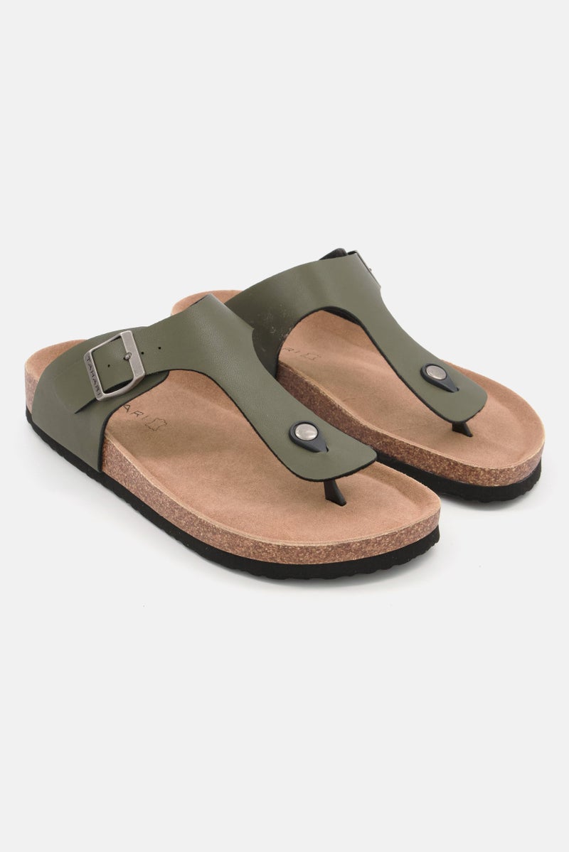 Tahari Men Slip On Synthetic Leather Cork Sandals, Army Green - Image 1