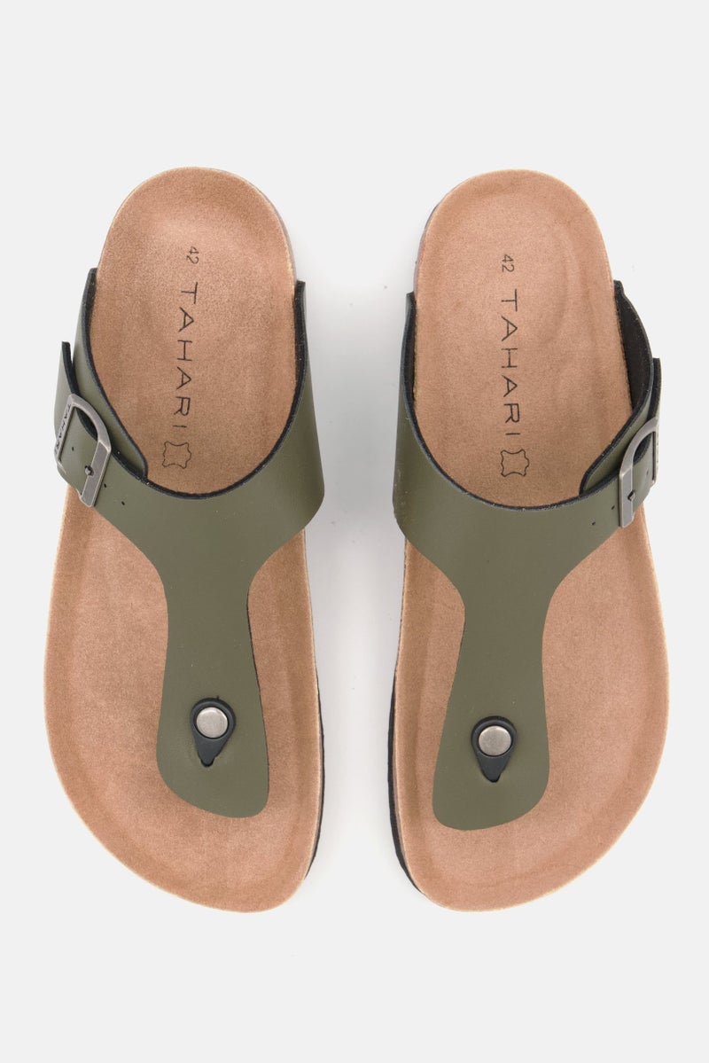 Tahari Men Slip On Synthetic Leather Cork Sandals, Army Green - Image 2