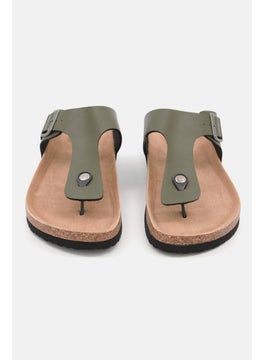 Tahari Men Slip On Synthetic Leather Cork Sandals, Army Green  - Image 3