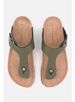 Tahari Men Slip On Synthetic Leather Cork Sandals, Army Green  - Image 2