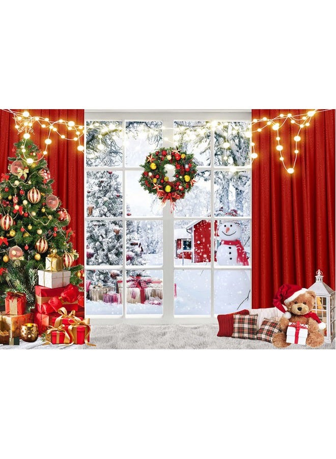 Dudaacvt 7x5ft Christmas Backdrop Christmas Window Backdrop for Photography Xmas New Year Merry Background Christmas Family Holiday Party D649 - Image 1