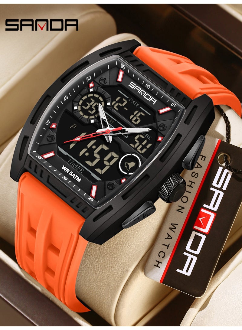Sanda Men's Digital Watch Dual Display Calendar Luminous Alarm Clock Countdown Fashion Man Electronic Watches - Image 1