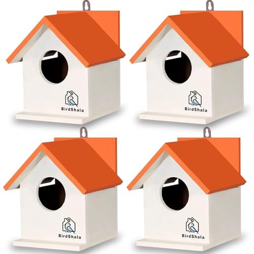 BIRDSHALA Bird House for Sparrow, Budgies & Finches with Air Ventilation and Mounting Hook (Orange - Set of 4) - Image 1