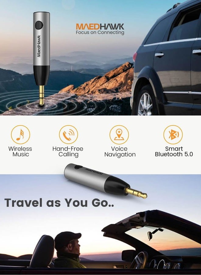 MaedHawk Bluetooth 5.0 Receiver, Bluetooth Aux Adapter/Portable Wireless Audio Car Kit (A2DP, Built in Microphone, Dual Link) with 3.5mm Jack for Home Music Streaming Stereo Headphones Speakers - Image 2