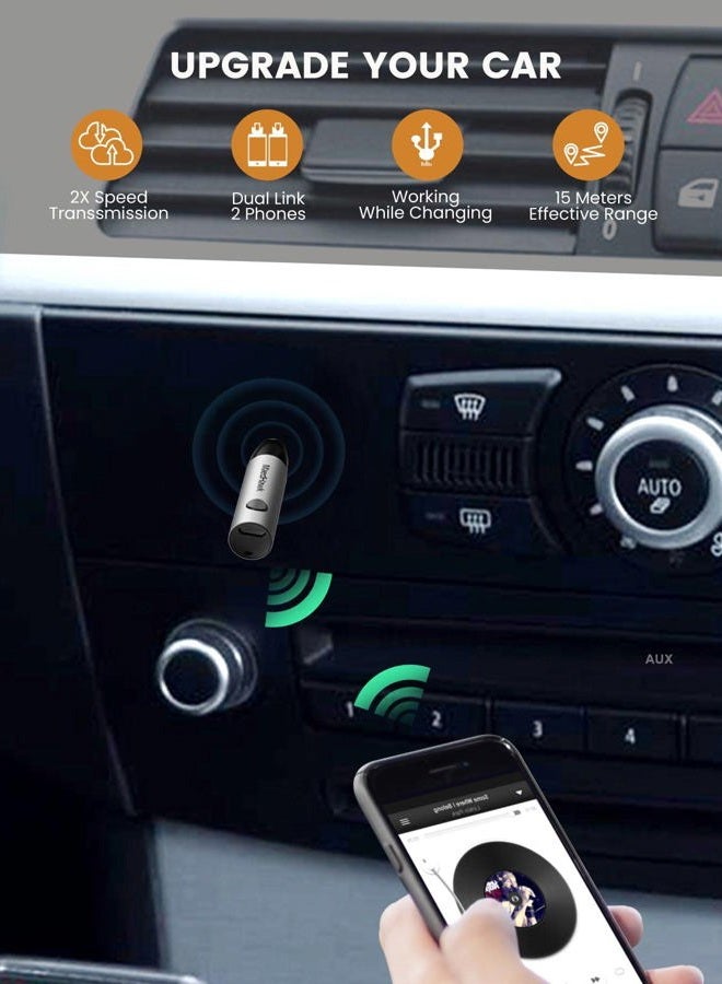 MaedHawk Bluetooth 5.0 Receiver, Bluetooth Aux Adapter/Portable Wireless Audio Car Kit (A2DP, Built in Microphone, Dual Link) with 3.5mm Jack for Home Music Streaming Stereo Headphones Speakers - Image 4