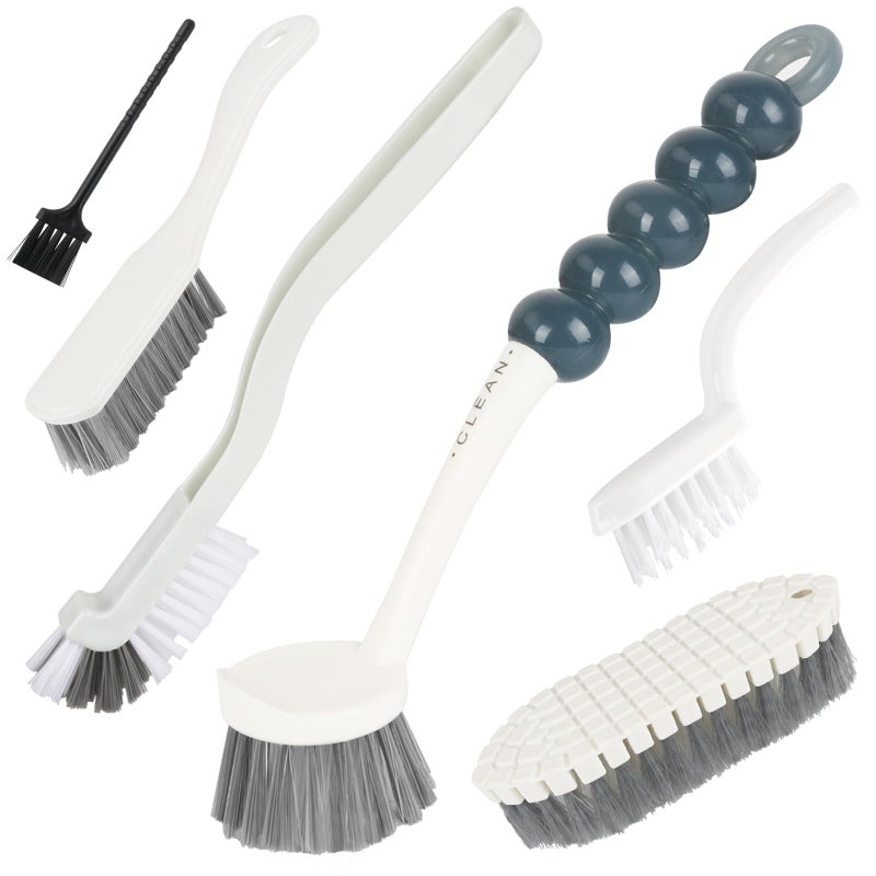 Runloon 6 Pack Multipurpose Household Cleaning Set, Deep Cleaning Brush Set with Grips - Dish, Scrub, Bottle, Shoe, Groove Gap, Keyboard Brush for Kitchen, Bathroom (B) - Image 1