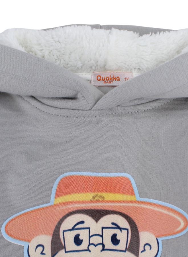 كوكا ملابس أطفال هودي قطني للأولاد – رمادي مع وجه كرتوني - Image 3