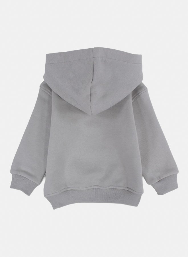 كوكا ملابس أطفال هودي قطني للأولاد – رمادي مع وجه كرتوني - Image 2