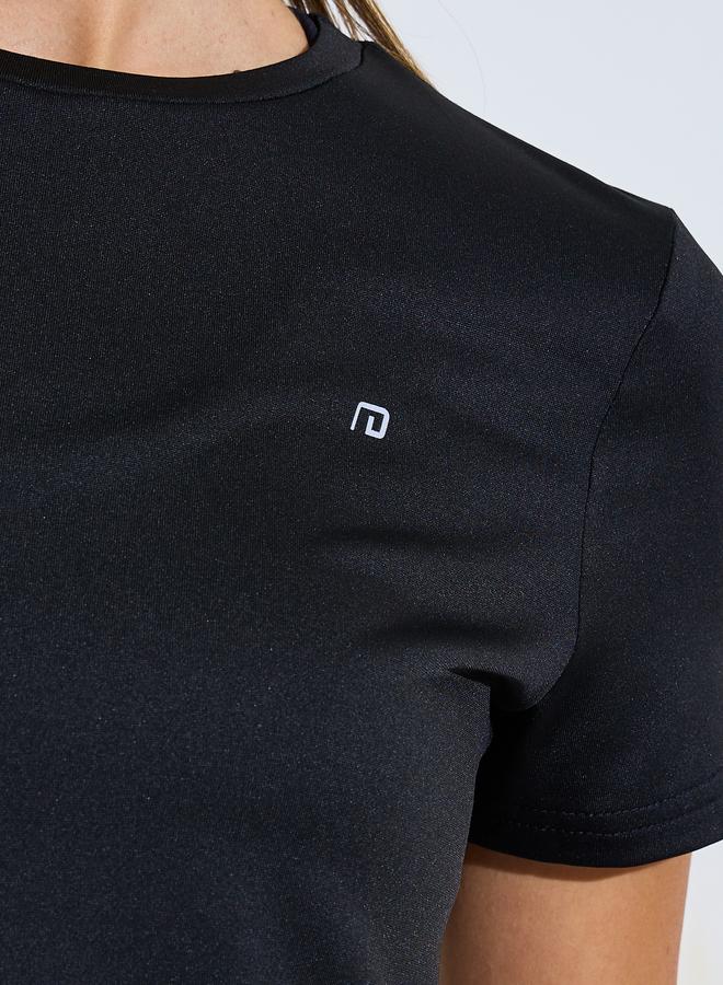 Styli Active Black Logo Detail Round Neck T-Shirt - Image 3