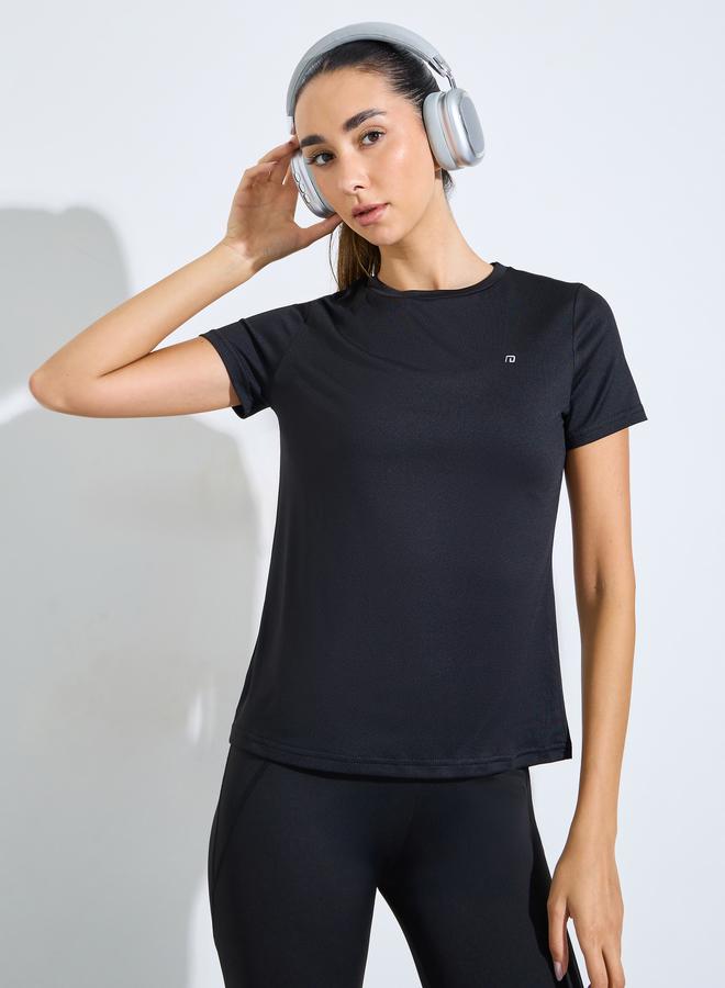 Styli Active Black Logo Detail Round Neck T-Shirt - Image 1