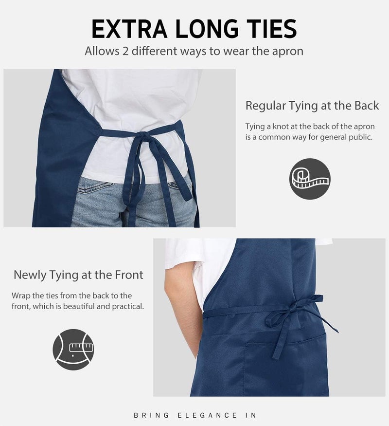 Syntus 2 Pack Adjustable Bib Apron Waterdrop Resistant with 2 Pockets Cooking Kitchen Aprons for BBQ Drawing, Women Men Chef, Nautical Blue - Image 5