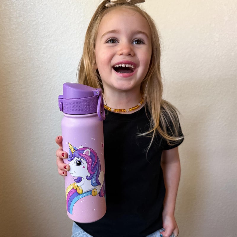 OLDLEY 20 Oz Insulated Stainless Steel Water Bottle For Kids, With Straws Leak-proof, Kids Water Bottles For School Boys Girls,Magic Unicorns - Image 2