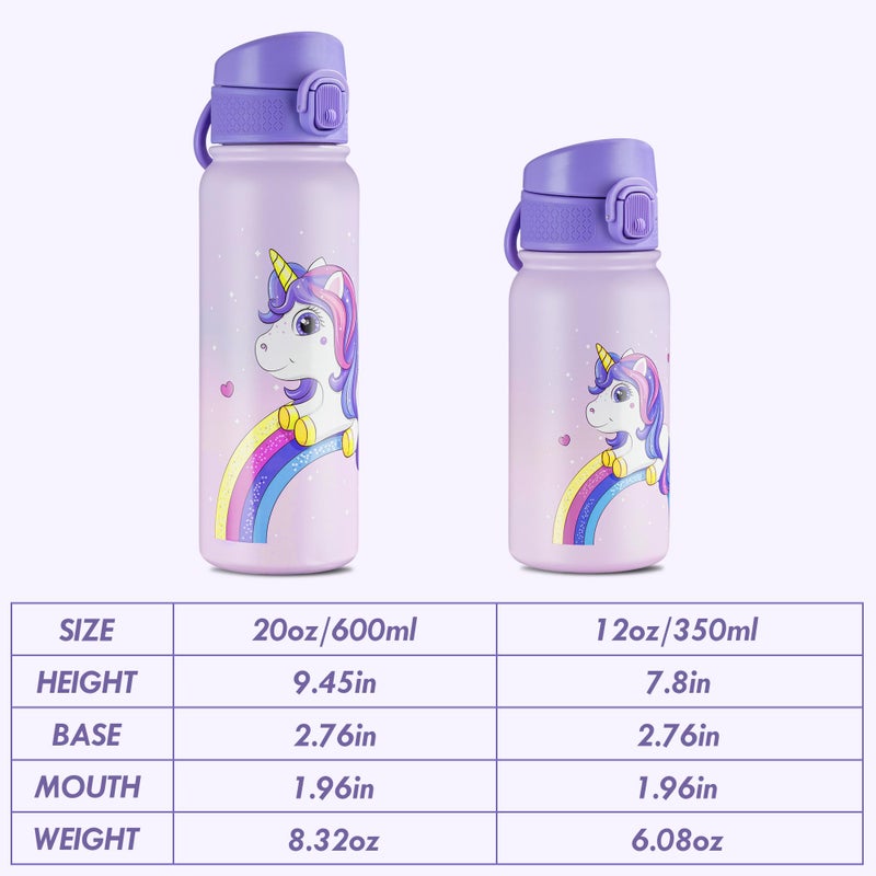 OLDLEY 20 Oz Insulated Stainless Steel Water Bottle For Kids, With Straws Leak-proof, Kids Water Bottles For School Boys Girls,Magic Unicorns - Image 4
