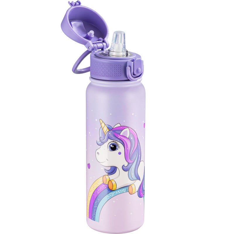 OLDLEY 20 Oz Insulated Stainless Steel Water Bottle For Kids, With Straws Leak-proof, Kids Water Bottles For School Boys Girls,Magic Unicorns - Image 1