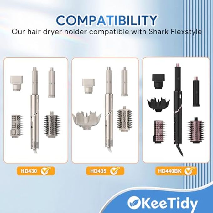 KeeTidy Hair Dryer Holder Compatible With Shark Flexstyle, Wall Mount Holder Compatible With Shark Flexstyle For Storage Attachments Curling Wand Organizer Rack With Cord Hanger For Accessories Curlers Brush - Image 5