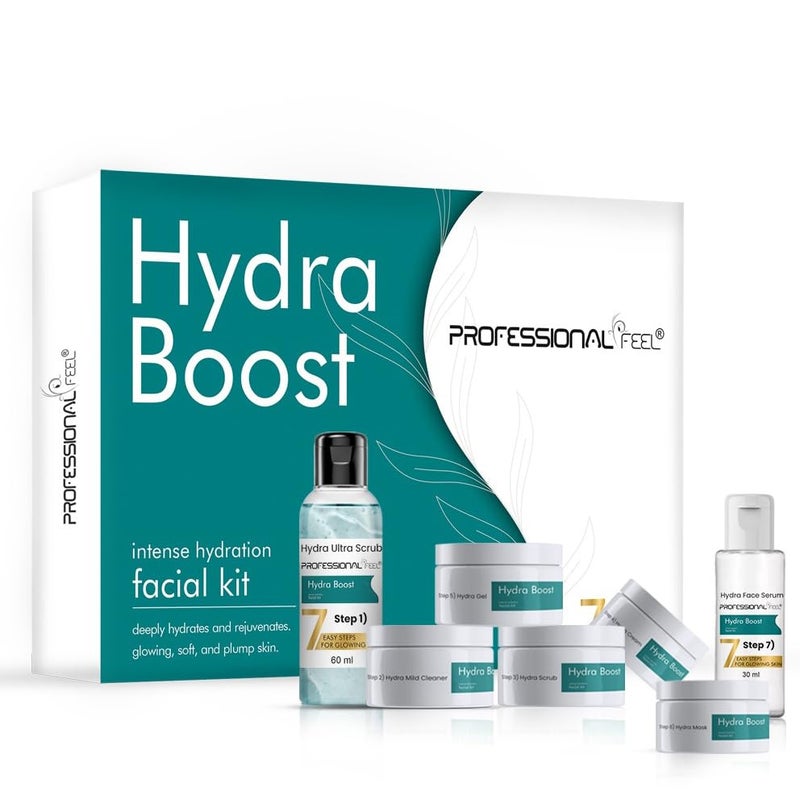 Professional Feel Hydra Boost Intense Hydration Facial Kit Ultra Scrub  Mild Cleanser  Hydra Scrub  Massage Cream  Hydra Gel  Hydra Mask  Face Serum Set of 7 610 gm - Image 3