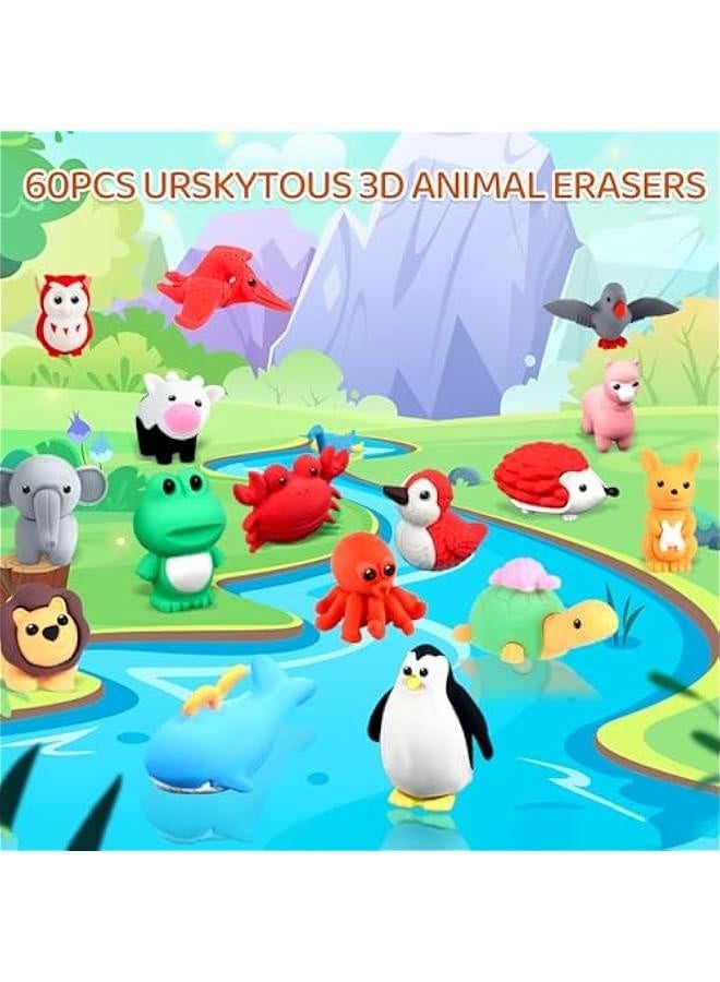 Generic 60Pcs Animal Erasers Kids Desk Pets Pencil Erasers 3D Puzzle Erasers Bulk Mini Animal Erasers Toys Fun Cute Eraser for Classroom Rewards, Game Prizes, Treasure Box,  Egg Fillers  - Image 2