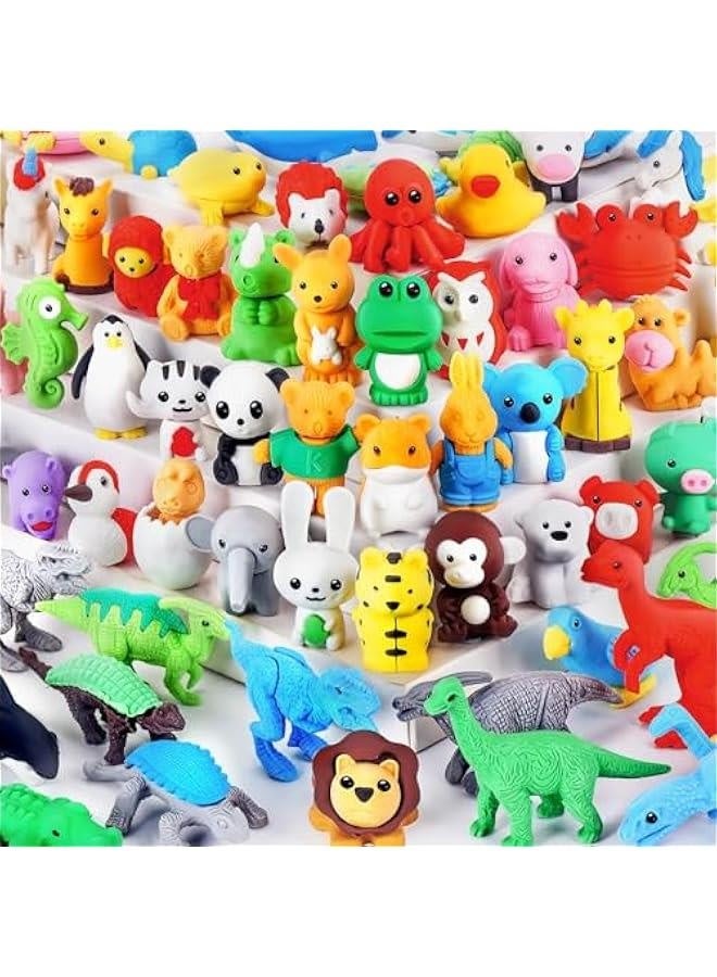 Generic 60Pcs Animal Erasers Kids Desk Pets Pencil Erasers 3D Puzzle Erasers Bulk Mini Animal Erasers Toys Fun Cute Eraser for Classroom Rewards, Game Prizes, Treasure Box,  Egg Fillers  - Image 1
