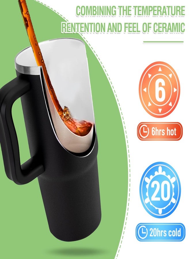 Zukro 24 oz Ceramic Lined Tumbler with Handle and Straw, No Metal Taste, Insulated Stainless Steel Coffee Mug with Spill Proof Lids for Home/Office, No Sweat, Keep Drinks Hot or Cold, Black - Image 2