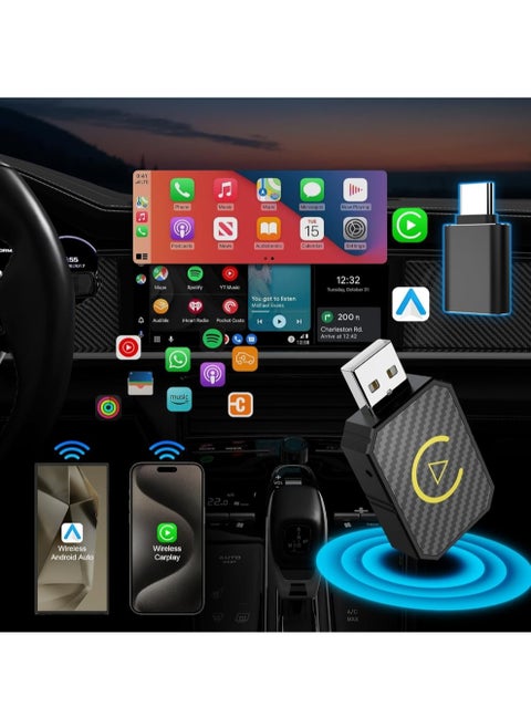 محول Carplay لاسلكي صغير 2 في 1 مع بلوتوث 5.0 وواي فاي للسيارات السلكية CarPlay/Auto