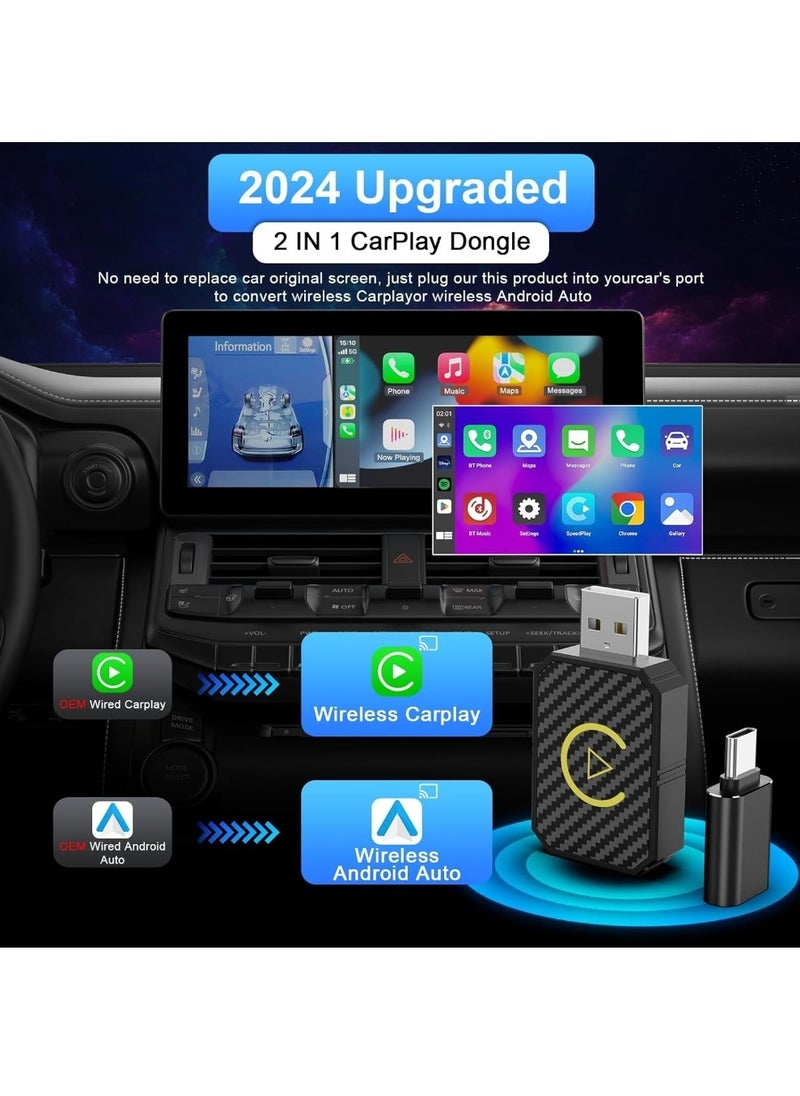 ماركة غير محددة - محول Carplay لاسلكي صغير 2 في 1 مع بلوتوث 5.0 وواي فاي للسيارات السلكية CarPlay/Auto - Image 1