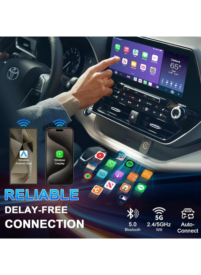ماركة غير محددة - محول Carplay لاسلكي صغير 2 في 1 مع بلوتوث 5.0 وواي فاي للسيارات السلكية CarPlay/Auto - Image 1