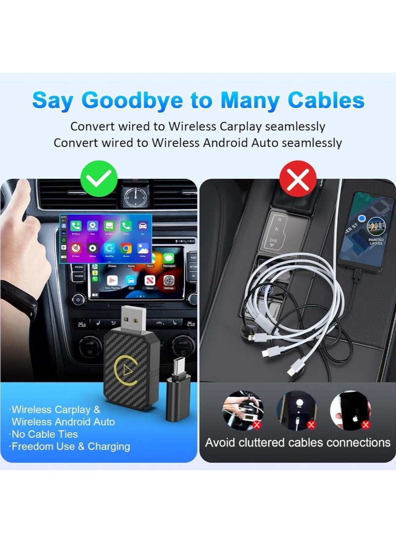 ماركة غير محددة - محول Carplay لاسلكي صغير 2 في 1 مع بلوتوث 5.0 وواي فاي للسيارات السلكية CarPlay/Auto - Image 1