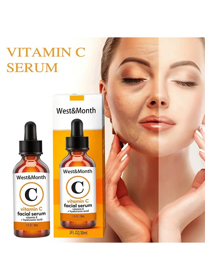West&Month Vitamin C Facial Serum - Delicate And Moisturizing,Vitamin C supplemental Nutrition,Skin Brightening Essence For Dark Spots,Dark Skin,Neck Lines And Skin Absorption - Image 1