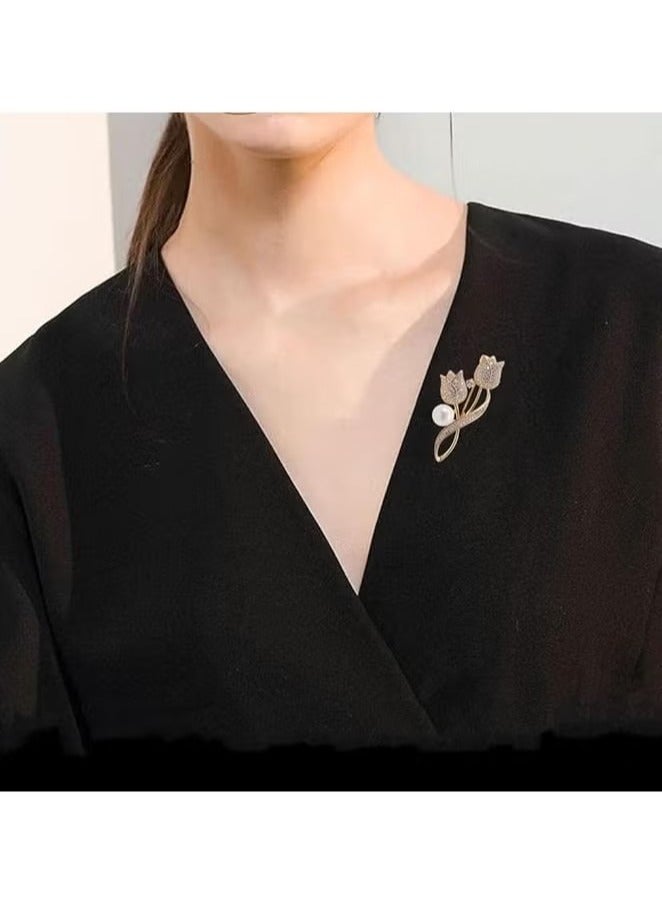 2 PCS Ladies' tulip brooch, multicolored rhinestone crystal enamel girl jewelry gift(gold, silver) - Image 2