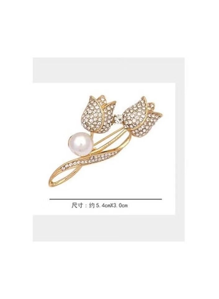 2 PCS Ladies' tulip brooch, multicolored rhinestone crystal enamel girl jewelry gift(gold, silver) - Image 3