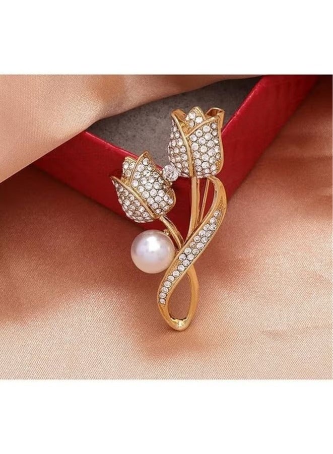 2 PCS Ladies' tulip brooch, multicolored rhinestone crystal enamel girl jewelry gift(gold, silver) - Image 4