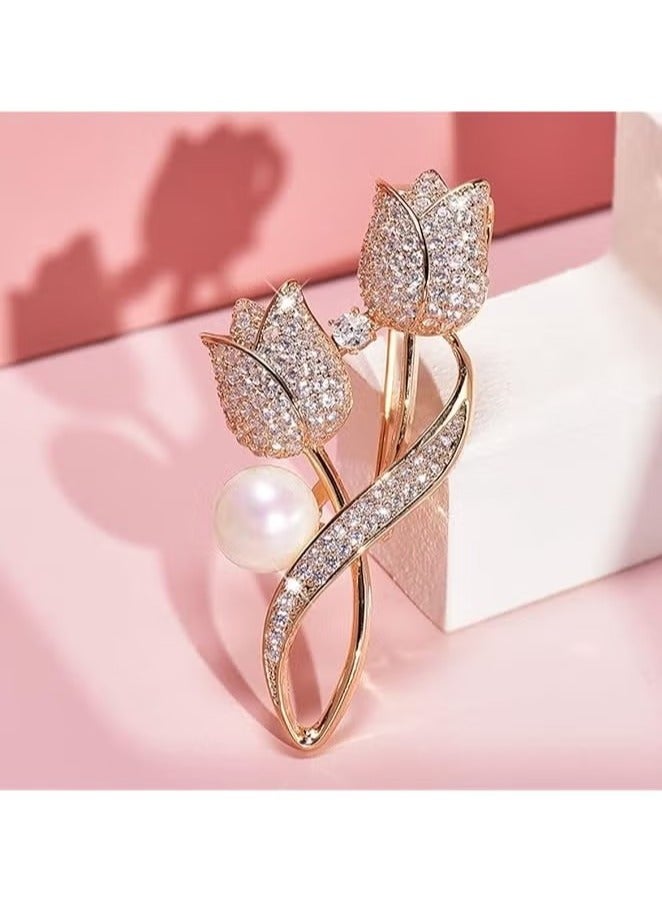 2 PCS Ladies' tulip brooch, multicolored rhinestone crystal enamel girl jewelry gift(gold, silver) - Image 5