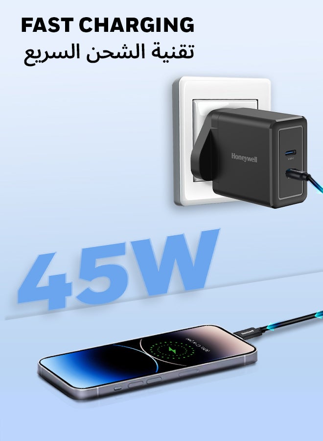 هوني ويل Zest Charger GaN 45W، شاحن حائط فائق السرعة مع دعم PPS، منفذ 2xType C PD 3.0، متوافق مع iPhone، iPad Pro، Pixel، Galaxy، Oneplus، Tablet، الساعات الذكية- - Image 2