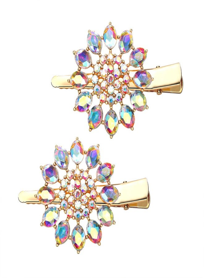 HSWE Crystal Hair Clips Large Sparkle Rhinestone Flower Design Alligator Metal Clip Non-Slip Floral Duckbill Hairpins Bling French Fancy Hair Barrettes for women Girls Hair Jewelry Accessories (AB Sliver B) - Image 5