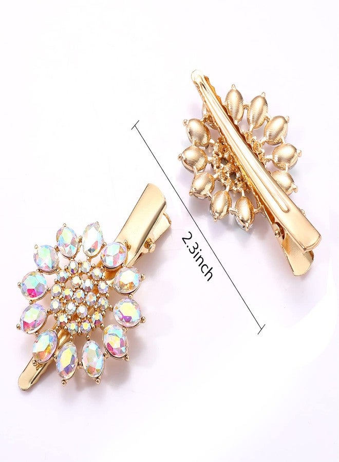 HSWE Crystal Hair Clips Large Sparkle Rhinestone Flower Design Alligator Metal Clip Non-Slip Floral Duckbill Hairpins Bling French Fancy Hair Barrettes for women Girls Hair Jewelry Accessories (AB Sliver B) - Image 4