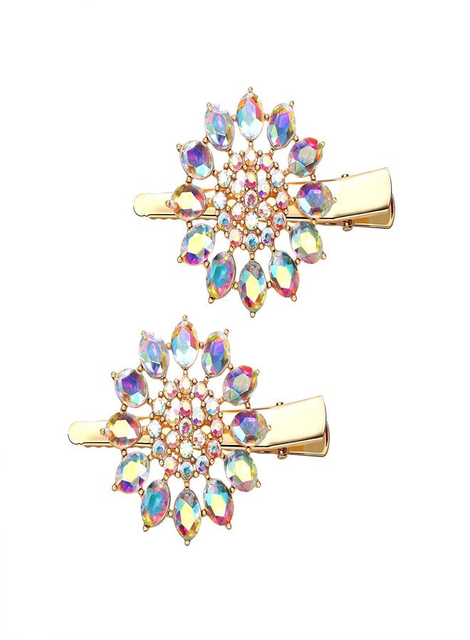 HSWE Crystal Hair Clips Large Sparkle Rhinestone Flower Design Alligator Metal Clip Non-Slip Floral Duckbill Hairpins Bling French Fancy Hair Barrettes for women Girls Hair Jewelry Accessories (AB Sliver B) - Image 1