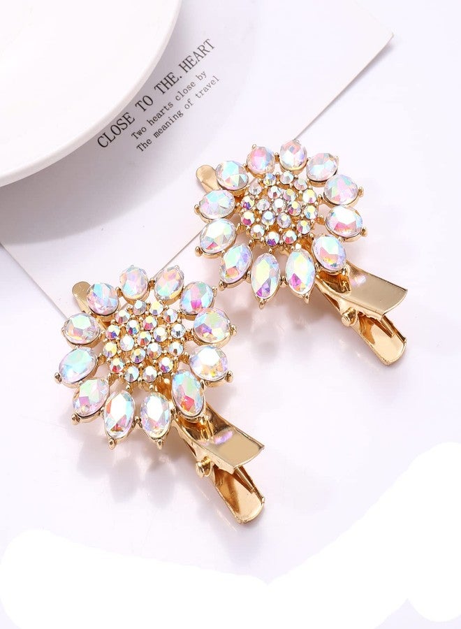 HSWE Crystal Hair Clips Large Sparkle Rhinestone Flower Design Alligator Metal Clip Non-Slip Floral Duckbill Hairpins Bling French Fancy Hair Barrettes for women Girls Hair Jewelry Accessories (AB Sliver B) - Image 3