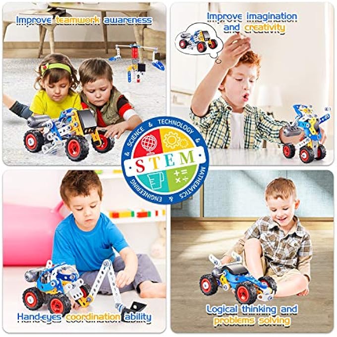 Kidpal Erector Set for Boys 6-12, Building Toys for Kids Ages 4-8, 5 in 1 STEM Toys Ages 4-7 with Electric Power Motor, Construction Toys for Age 5 7 8 9 Years Old, 113 PCS DIY - Image 5