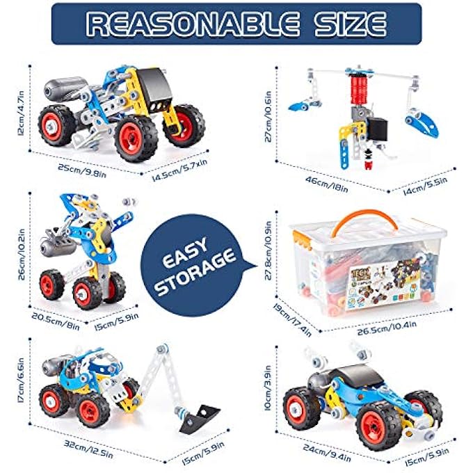 Kidpal Erector Set for Boys 6-12, Building Toys for Kids Ages 4-8, 5 in 1 STEM Toys Ages 4-7 with Electric Power Motor, Construction Toys for Age 5 7 8 9 Years Old, 113 PCS DIY - Image 2