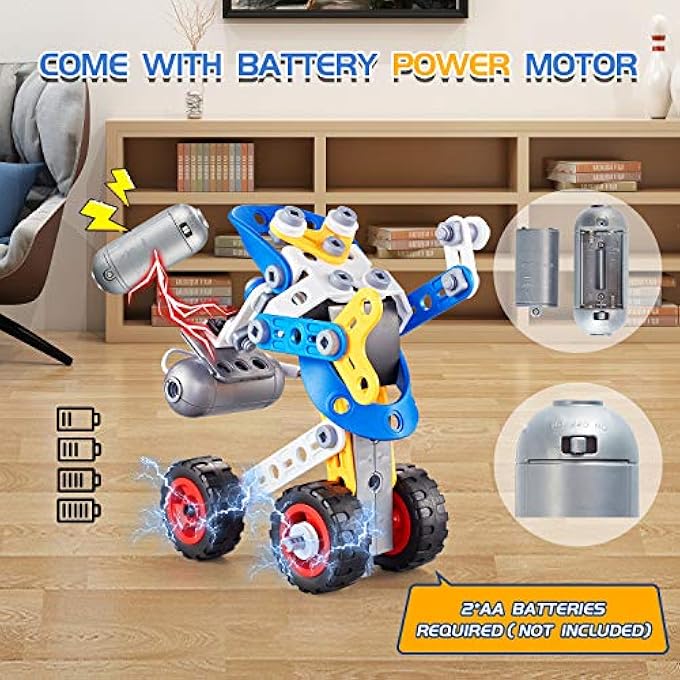 Kidpal Erector Set for Boys 6-12, Building Toys for Kids Ages 4-8, 5 in 1 STEM Toys Ages 4-7 with Electric Power Motor, Construction Toys for Age 5 7 8 9 Years Old, 113 PCS DIY - Image 4