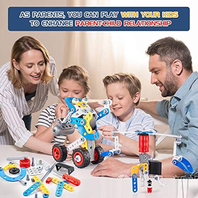 Kidpal Erector Set for Boys 6-12, Building Toys for Kids Ages 4-8, 5 in 1 STEM Toys Ages 4-7 with Electric Power Motor, Construction Toys for Age 5 7 8 9 Years Old, 113 PCS DIY - Image 3